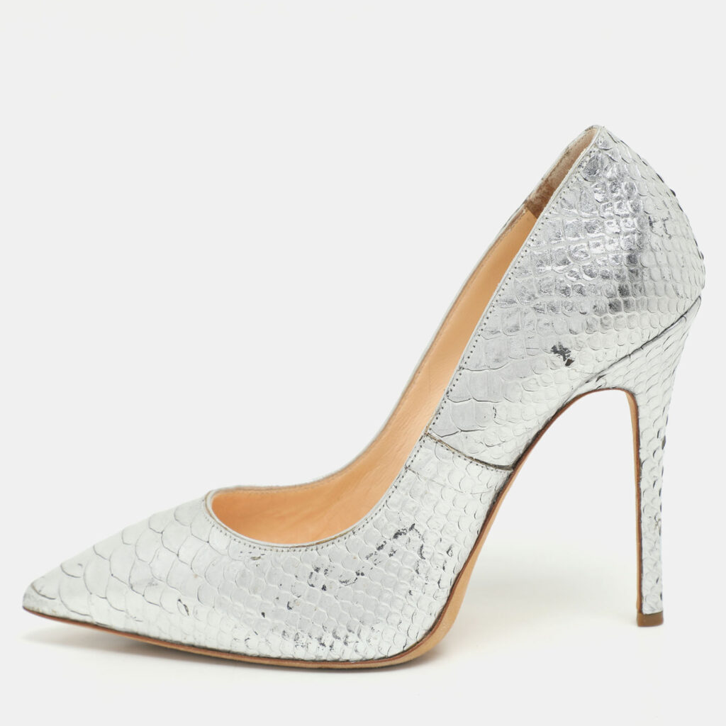 luxury-women-giuseppe-zanotti-used-shoes-p1170526-001-1.jpg Giuseppe Zanotti Silver Python Embossed Leather Pointed Toe Pumps Size 37.5
