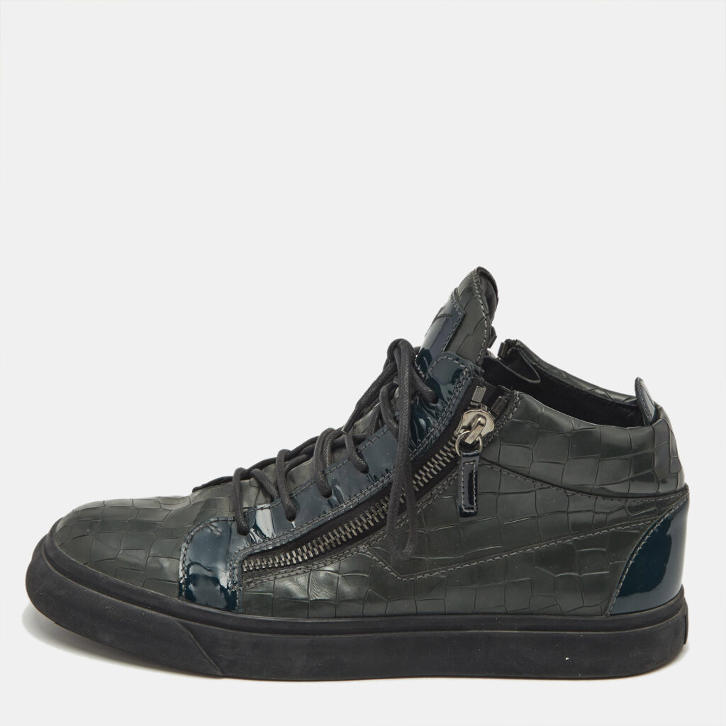 Giuseppe Zanotti Dark Green Croc Embossed Leather Kriss Sneakers Size 43 Giuseppe Zanotti Dark Green Croc Embossed Leather Kriss Sneakers Size 43