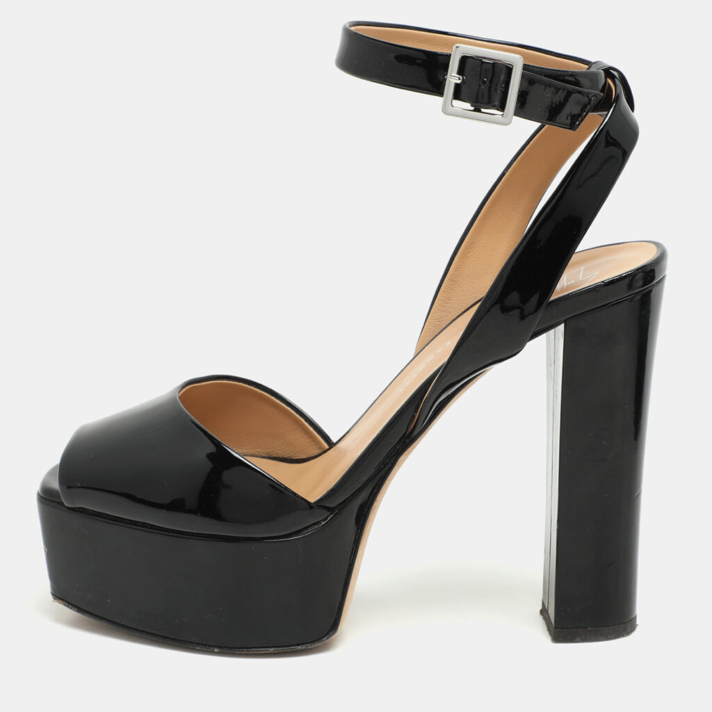 Giuseppe Zanotti Black Patent Leather Betty Platform Ankle Strap Sandals Size 38