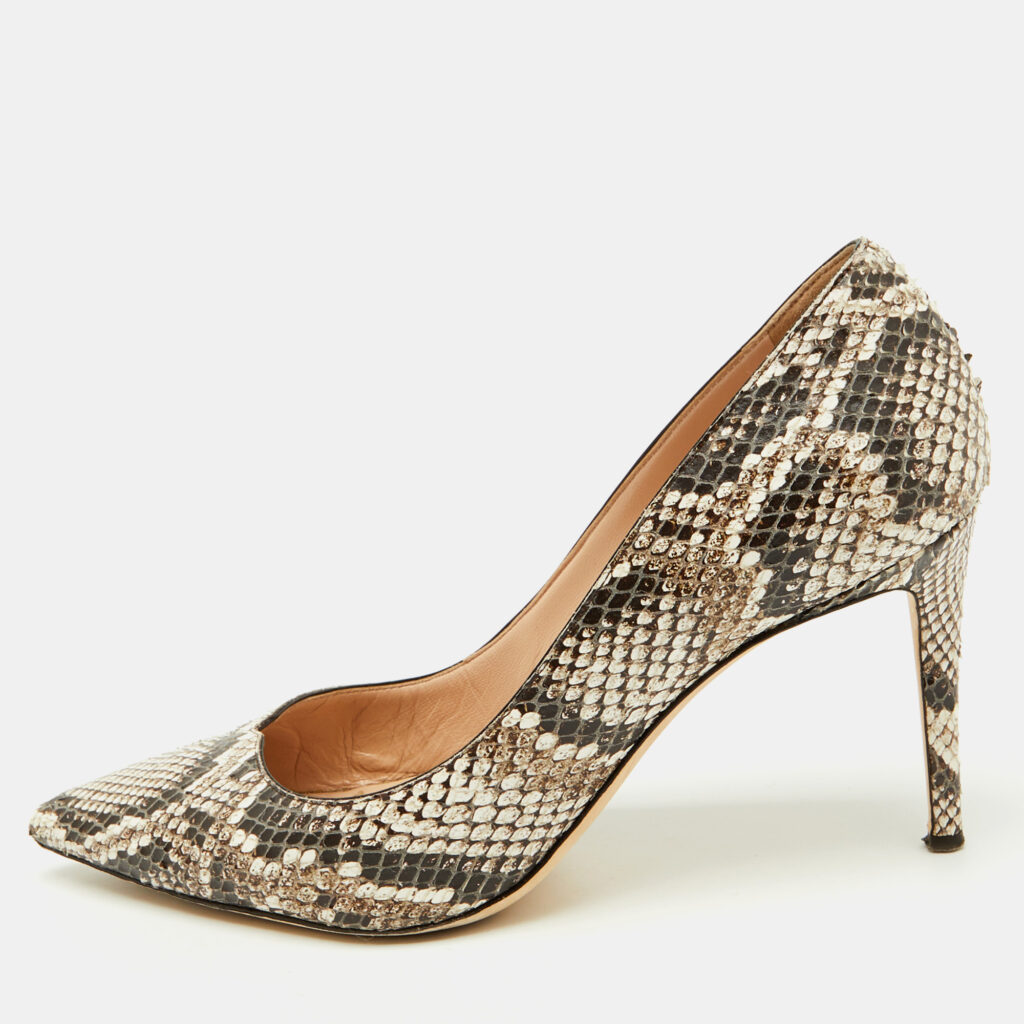 luxury-women-giuseppe-zanotti-used-shoes-p1177672-008.jpg Giuseppe Zanotti Brown/Beige Python Embossed Leather Pointed Toe Pumps Size 41