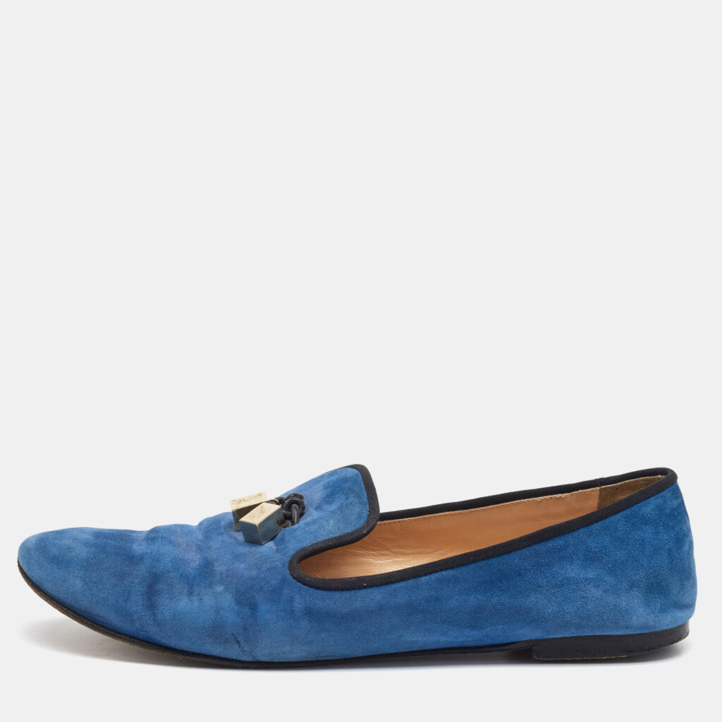 Giuseppe Zanotti Blue Suede Charm Smoking Slippers Size 41 Giuseppe Zanotti Blue Suede Charm Smoking Slippers Size 41