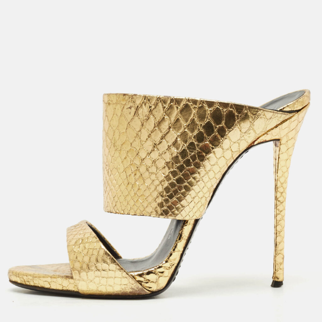 Giuseppe Zanotti Gold Python Embossed Leather Andrea Slide Sandals Size 40 Giuseppe Zanotti Gold Python Embossed Leather Andrea Slide Sandals Size 40