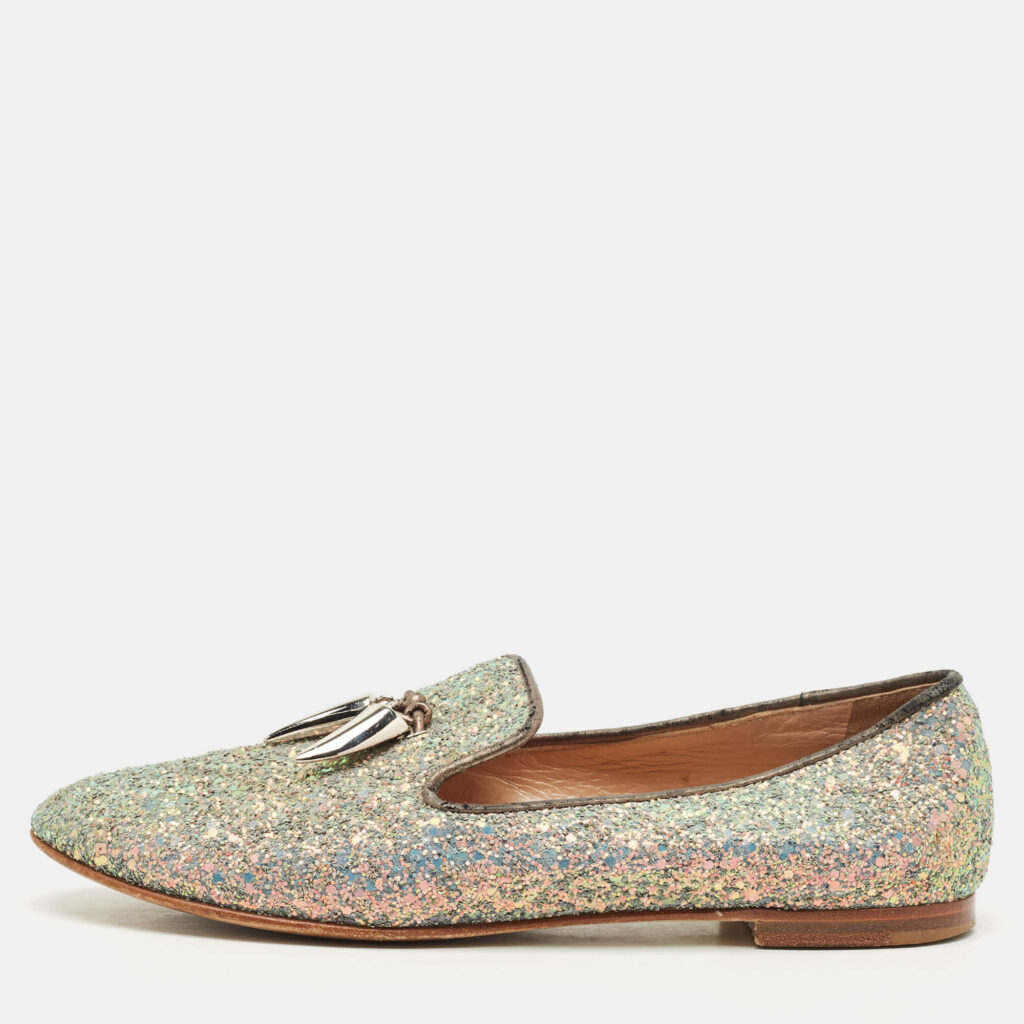 Giuseppe Zanotti Multicolor Glitter and Suede Shark Tooth Smoking Slippers Size 38.5 Giuseppe Zanotti Multicolor Glitter and Suede Shark Tooth Smoking Slippers Size 38.5