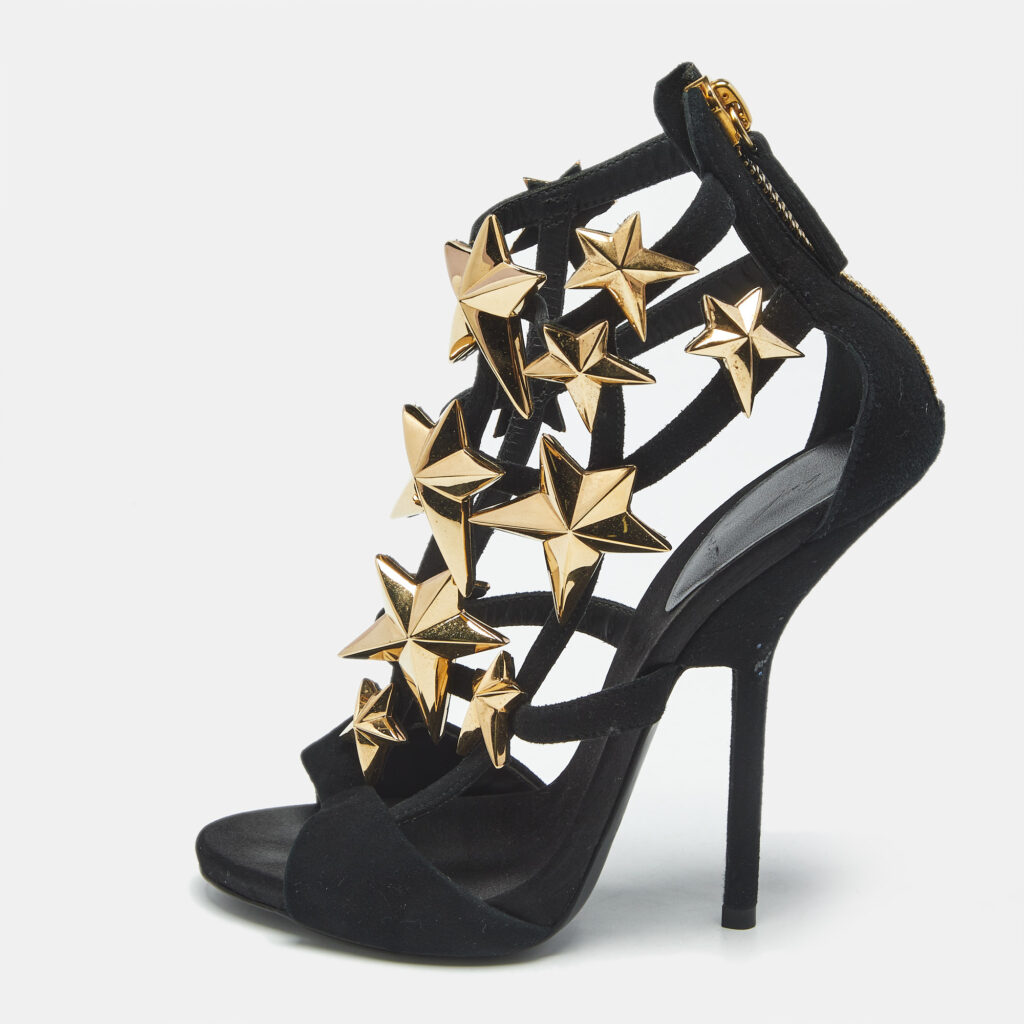 Giuseppe Zanotti Black Suede Star Embellished Ankle Strap Sandals Size 36 Giuseppe Zanotti Black Suede Star Embellished Ankle Strap Sandals Size 36