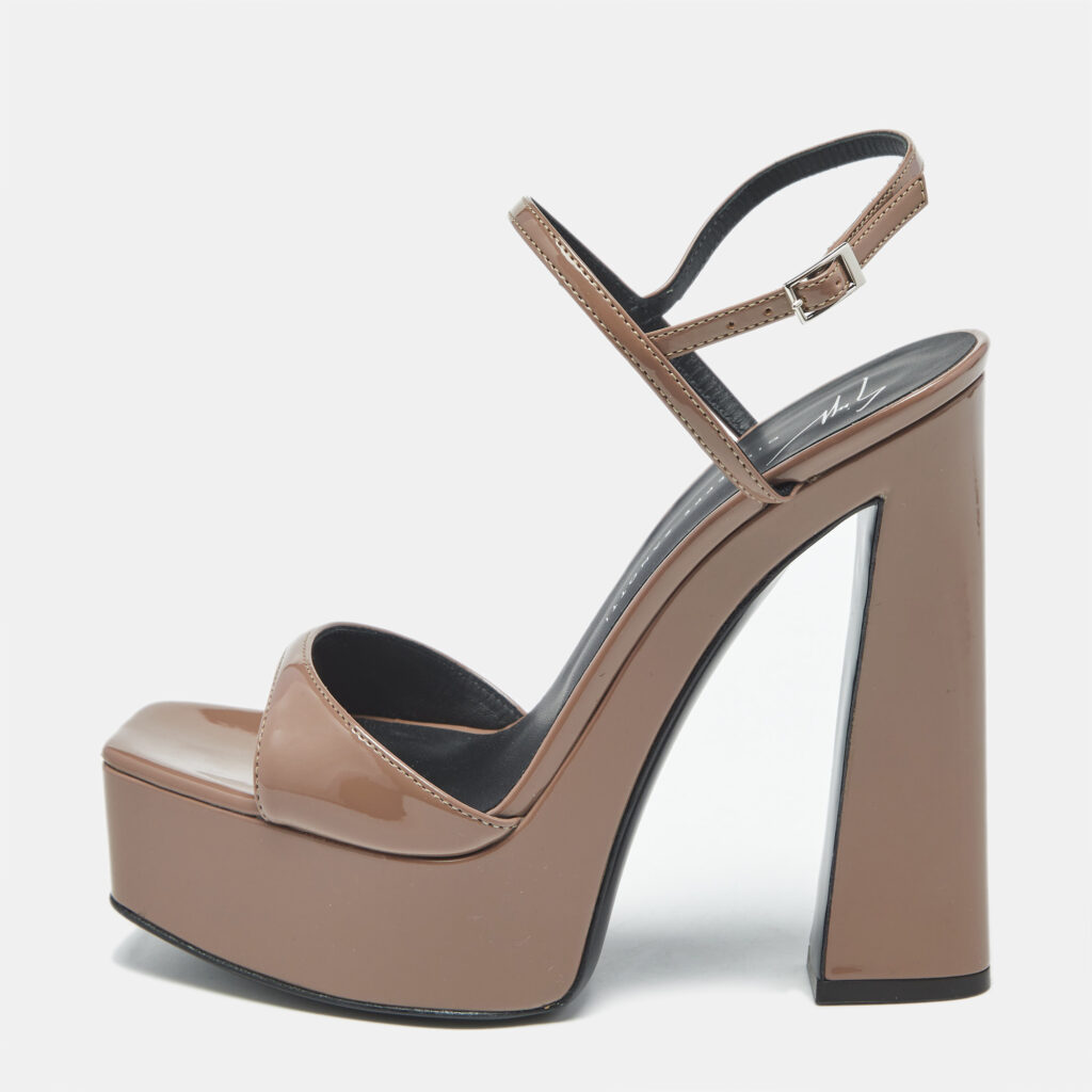 Giuseppe Zanotti Taupe Brown Patent Leather Sylvy Ankle Strap Platform Sandals Size 36 Giuseppe Zanotti Taupe Brown Patent Leather Sylvy Ankle Strap Platform Sandals Size 36