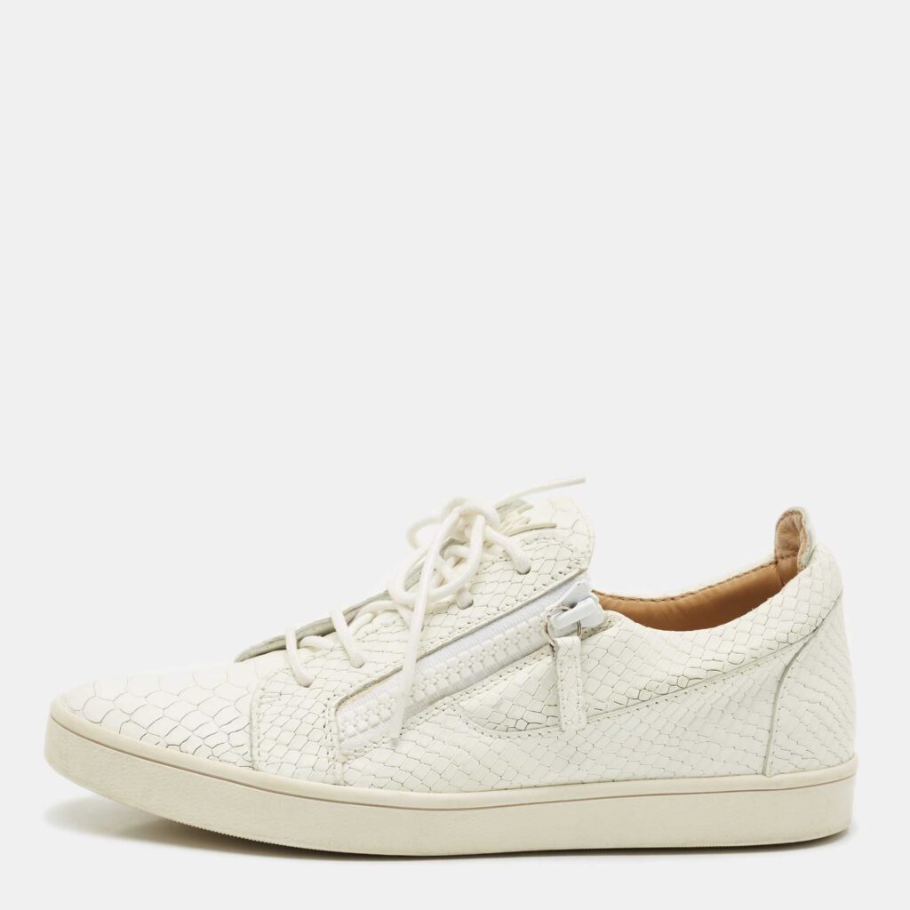 Giuseppe Zanotti White Snakeskin Embossed Leather Frankie Sneakers Size 40