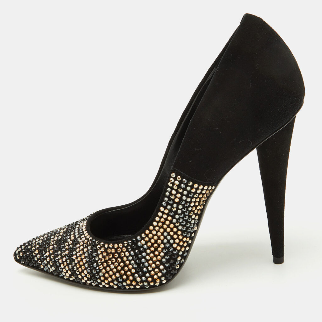 Giuseppe Zanotti Black Suede Crystal Embellished Pointed Toe Pumps Size 38 Giuseppe Zanotti Black Suede Crystal Embellished Pointed Toe Pumps Size 38