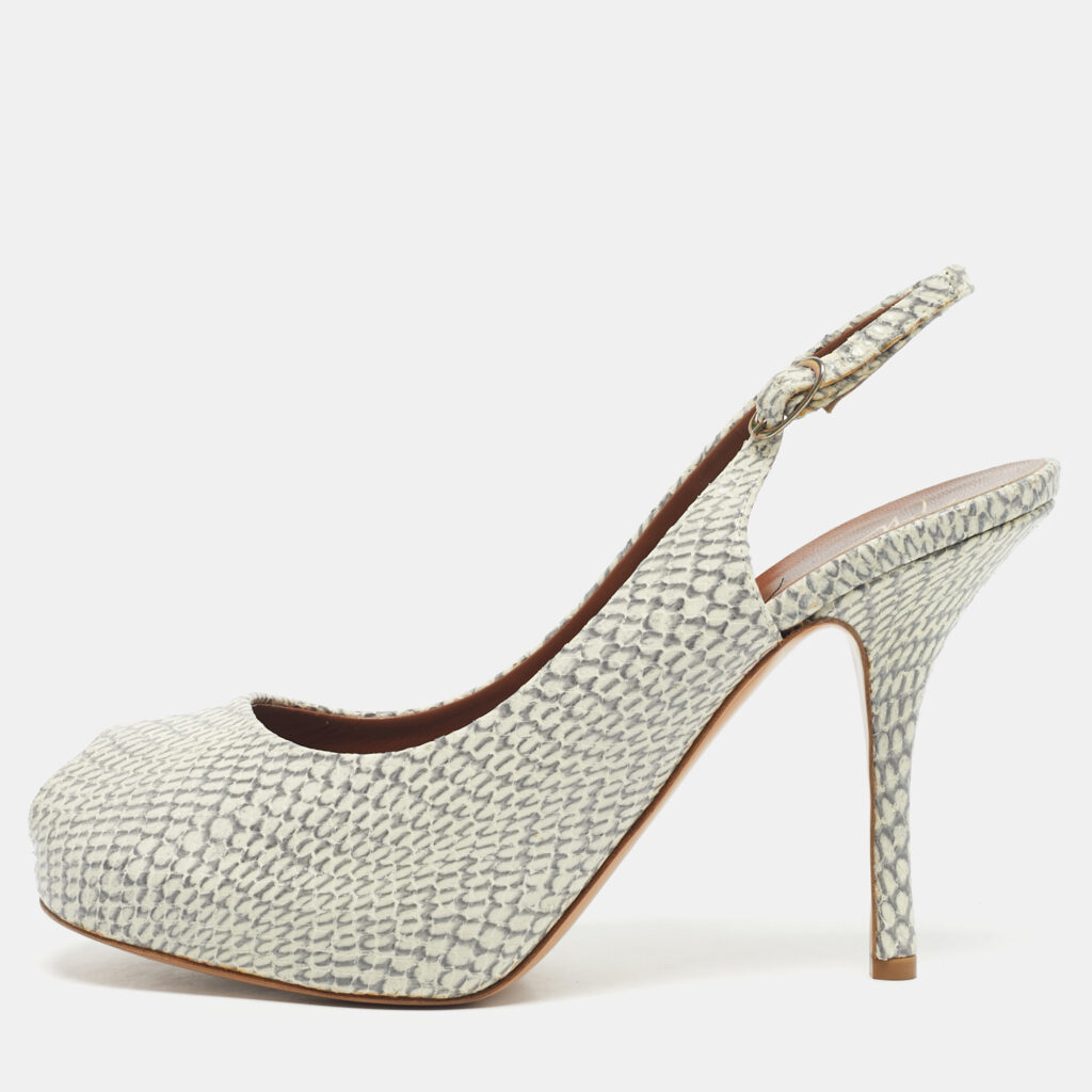 Giuseppe Zanotti Grey/White Python Embossed Leather Peep Toe Slingback Pumps Size 41 Giuseppe Zanotti Grey/White Python Embossed Leather Peep Toe Slingback Pumps Size 41