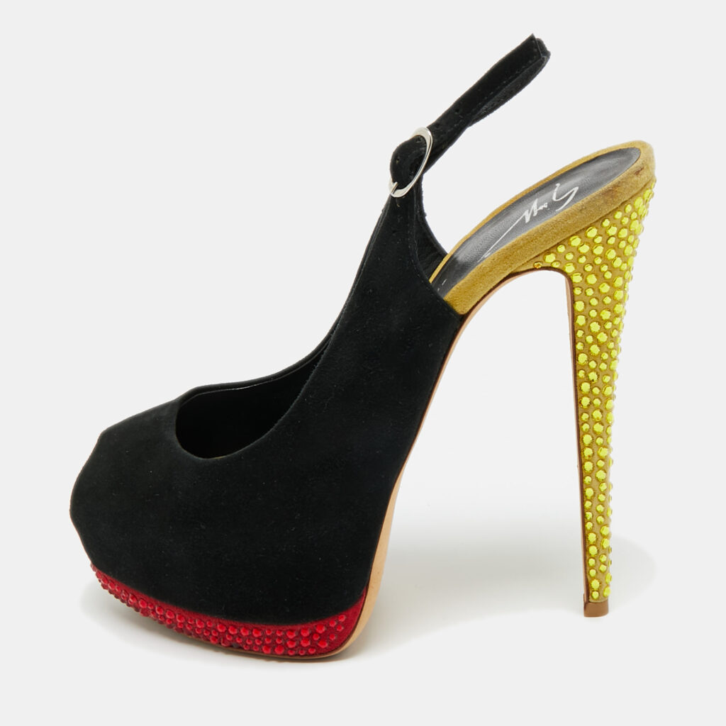 Giuseppe Zanotti Two Tone Suede Crystal Embellished Peep Toe Slingback Pumps Size 38 Giuseppe Zanotti Two Tone Suede Crystal Embellished Peep Toe Slingback Pumps Size 38