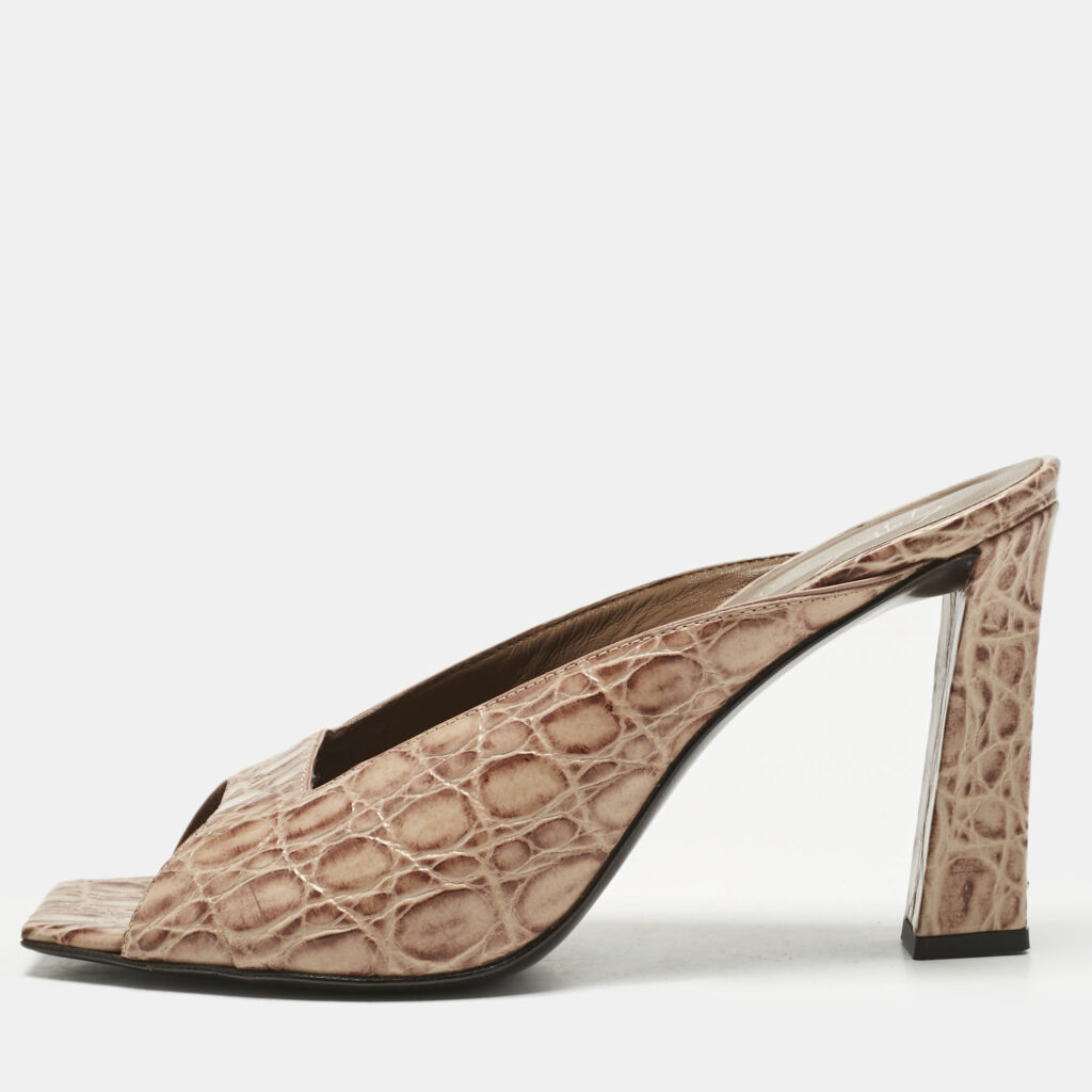 Giuseppe Zanotti Brown Croc Embossed Leather Mya 90 Mules Size 37.5 Giuseppe Zanotti Brown Croc Embossed Leather Mya 90 Mules Size 37.5