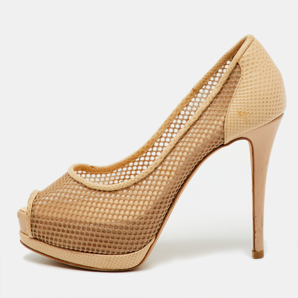Giuseppe Zanotti Beige Mesh and Lizard Embossed Leather Peep Toe Platform Pumps Size 36 Giuseppe Zanotti Beige Mesh and Lizard Embossed Leather Peep Toe Platform Pumps Size 36