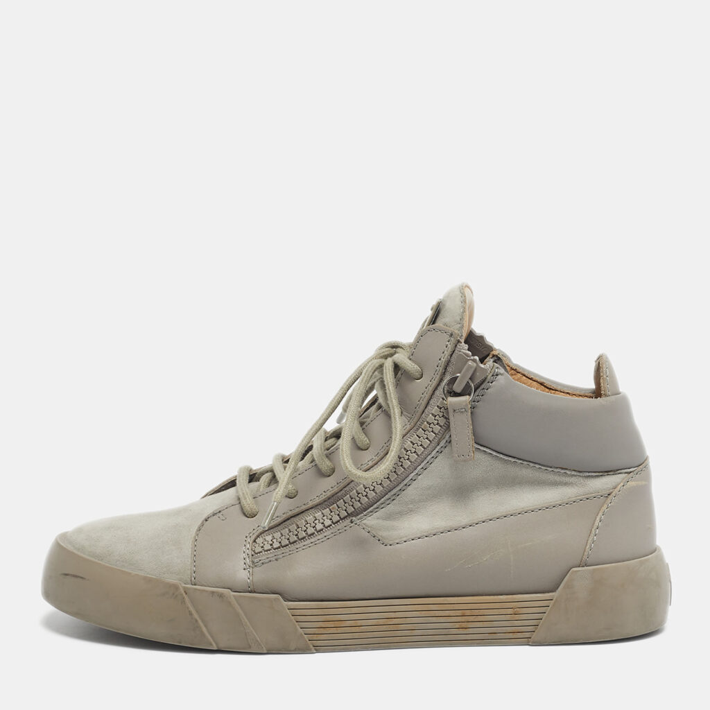 Giuseppe Zanotti Grey Leather and Suede Double Sketch High Top Sneakers Size 40 Giuseppe Zanotti Grey Leather and Suede Double Sketch High Top Sneakers Size 40
