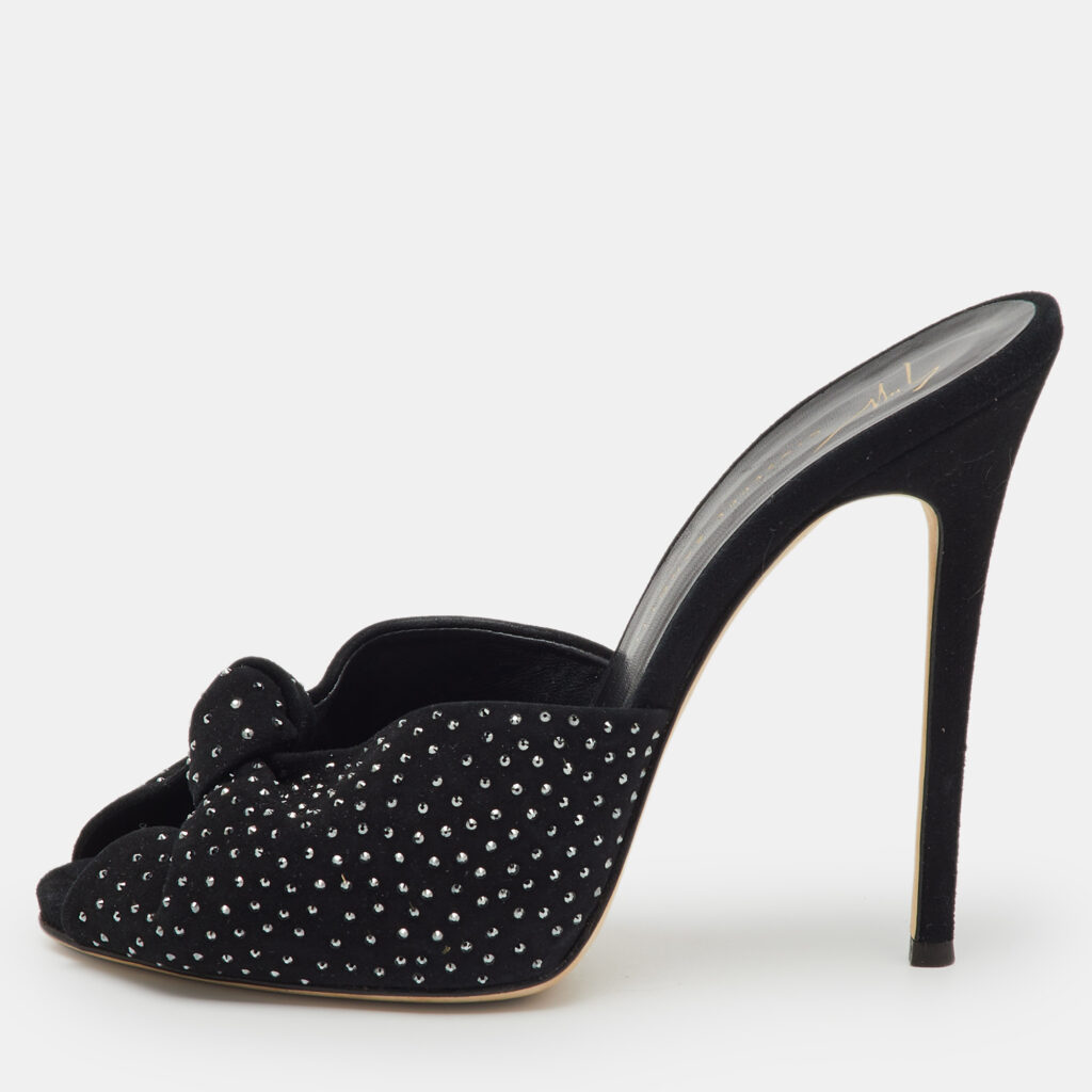 luxury-women-giuseppe-zanotti-used-shoes-p1207228-001-1.jpg Giuseppe Zanotti Black Suede Crystal Embellished Slide Sandals Size 38