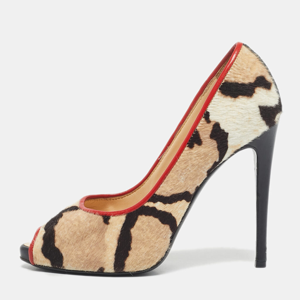 Giuseppe Zanotti Multicolor Leopard Print Calf Hair Peep Toe Pumps Size 38