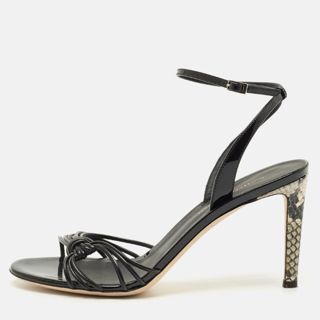 Giuseppe Zanotti Black Leather and Patent Leather Ankle Strap Sandals Size 40 Giuseppe Zanotti Black Leather and Patent Leather Ankle Strap Sandals Size 40