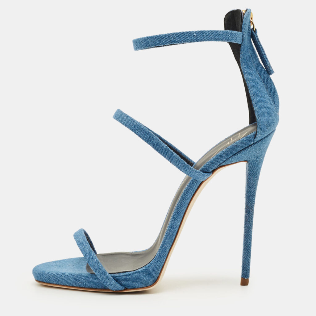 Giuseppe Zanotti Blue Denim Coline Ankle Strap Sandals Size 39 Giuseppe Zanotti Blue Denim Coline Ankle Strap Sandals Size 39