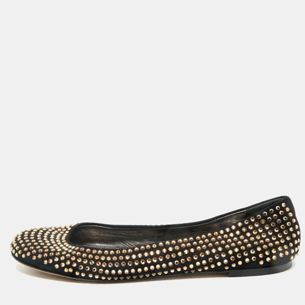 Giuseppe Zanotti Black Suede Crystal Embellished Ballet Flats Size 38 Giuseppe Zanotti Black Suede Crystal Embellished Ballet Flats Size 38