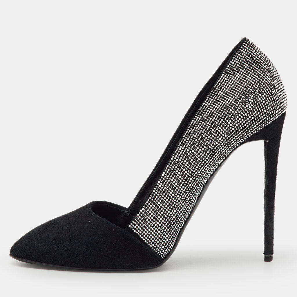 Giuseppe Zanotti Black Suede Stud Embellished Pointed Toe Pumps Size 37.5