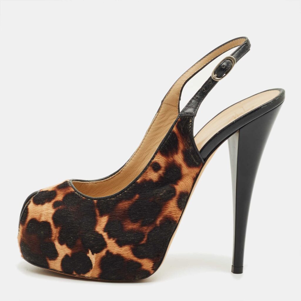 Giuseppe Zanotti Beige leopard Print Calf Hair and Leather Peep Toe Slingback Pumps Size 38 Giuseppe Zanotti Beige leopard Print Calf Hair and Leather Peep Toe Slingback Pumps Size 38