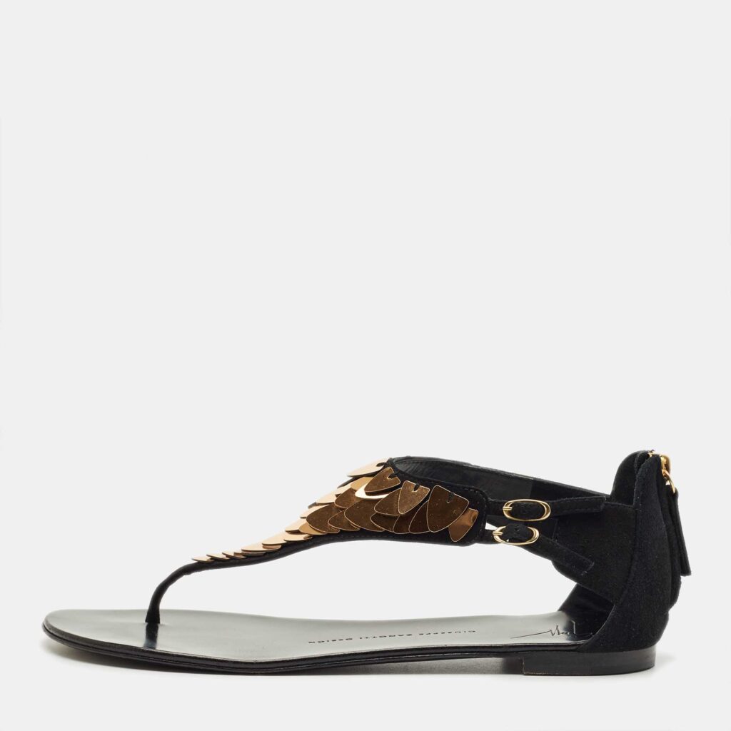 Giuseppe Zanotti Black Suede Crystal Embellished Thong Flats Size 40 Giuseppe Zanotti Black Suede Crystal Embellished Thong Flats Size 40