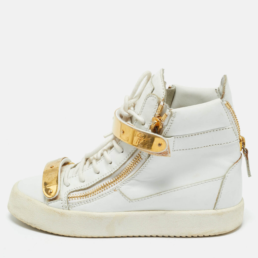 Giuseppe Zanotti White Leather Coby High Top Sneakers Size 37