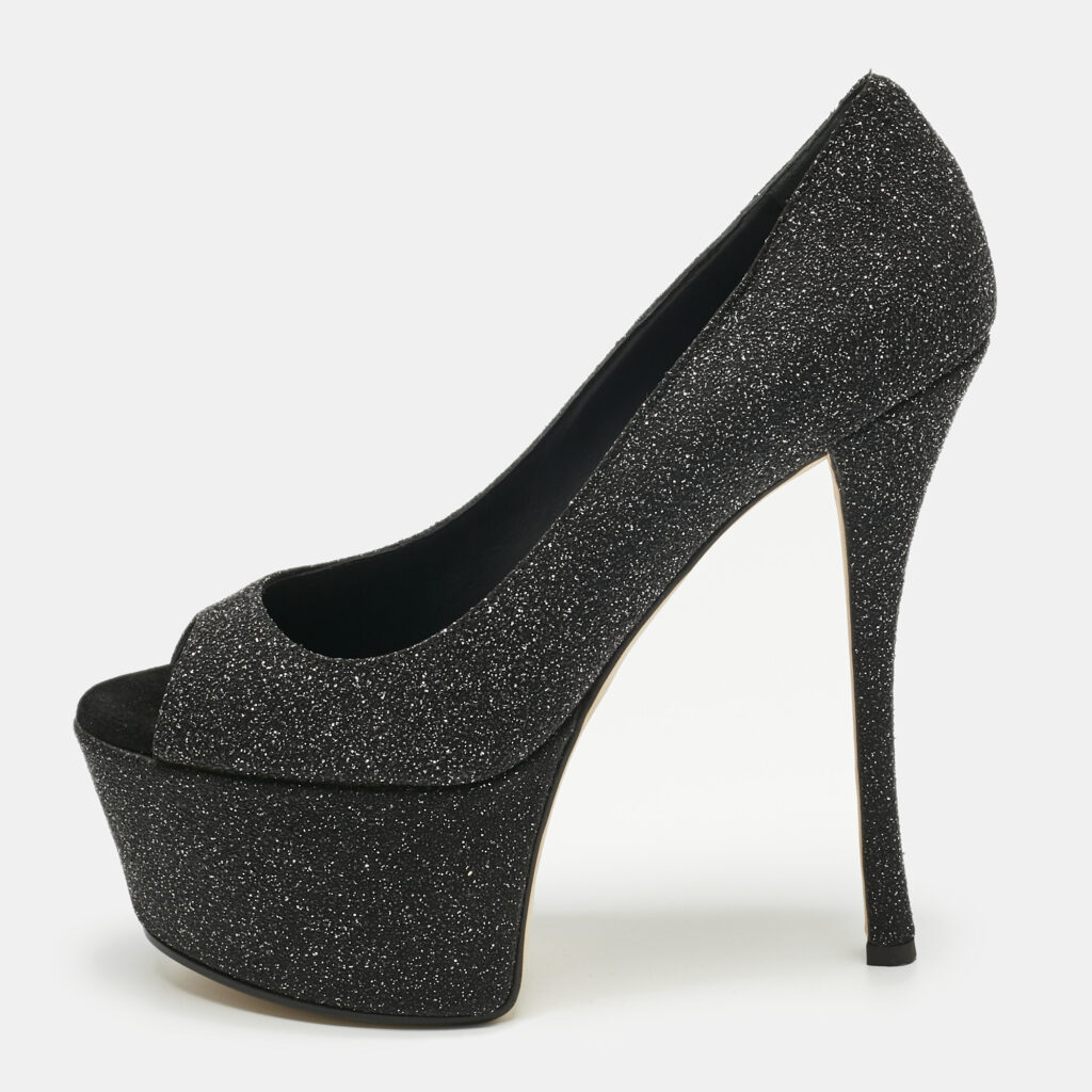 Giuseppe Zanotti Black Quartz and Suede Sharon Platform Pumps Size 39.5 Giuseppe Zanotti Black Quartz and Suede Sharon Platform Pumps Size 39.5