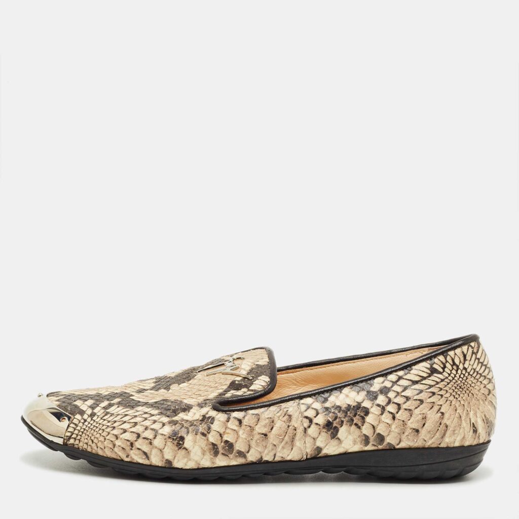 luxury-women-giuseppe-zanotti-used-shoes-p1218749-001-1.jpg Giuseppe Zanotti Brown Python Embossed Leather Smoking Slippers Size 36
