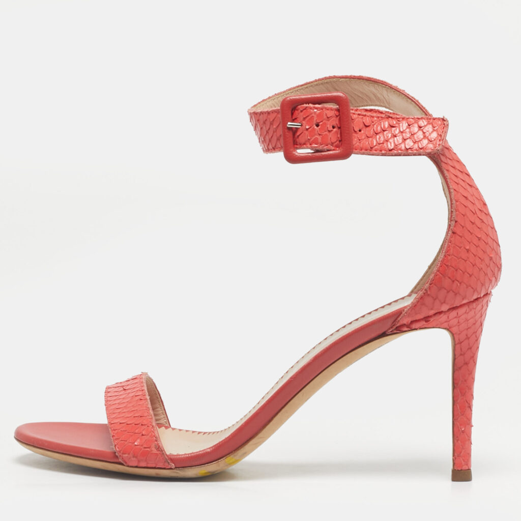 Giuseppe Zanotti Pink Snakeskin Embossed Leather Ankle Strap Sandals Size 36