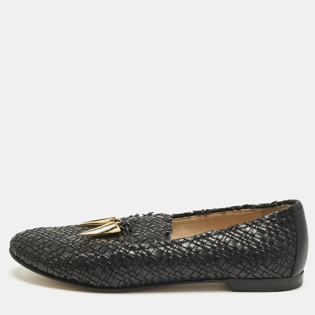 Giuseppe Zanotti Black Woven Leather Shark Tooth Embellish Smoking Slippers Size 37 Giuseppe Zanotti Black Woven Leather Shark Tooth Embellish Smoking Slippers Size 37