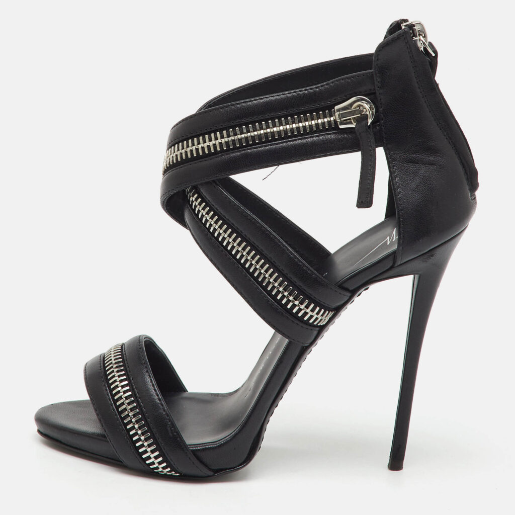 luxury-women-giuseppe-zanotti-used-shoes-p1220946-010-1.jpg Giuseppe Zanotti Black Leather Zipper Ankle Strap Sandals Size 38