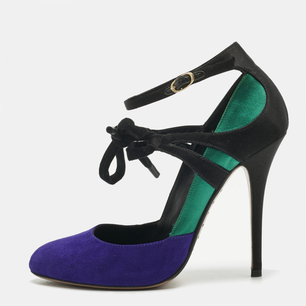 Giuseppe Zanotti Multicolor Suede and Velvet Ankle Strap Pumps Size 38 Giuseppe Zanotti Multicolor Suede and Velvet Ankle Strap Pumps Size 38