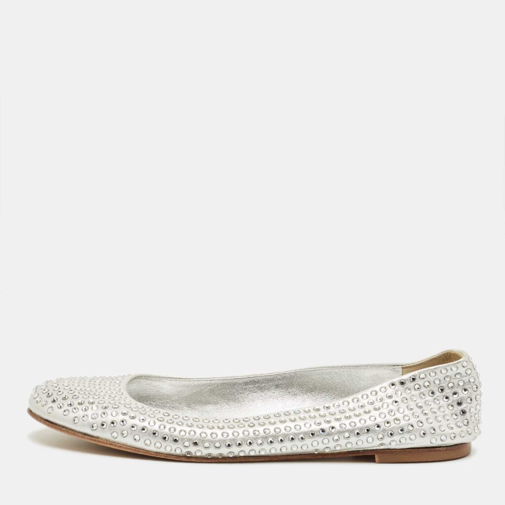 Giuseppe Zanotti Silver Crystals and Leather Ballet Flats Size 39 Giuseppe Zanotti Silver Crystals and Leather Ballet Flats Size 39
