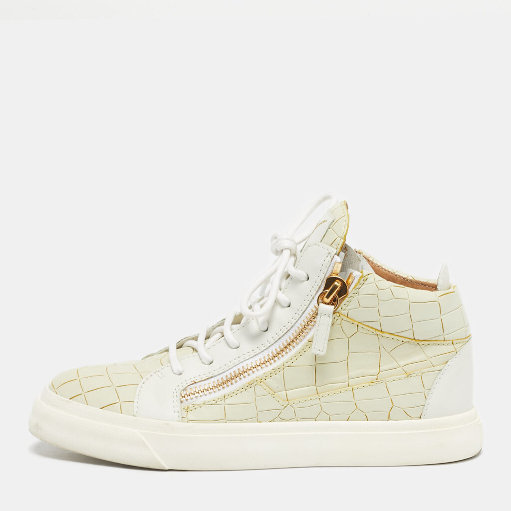 luxury-women-giuseppe-zanotti-used-shoes-p1224744-001.jpg Giuseppe Zanotti Cream/White Croc Embossed and Leather High Top Sneakers Size 38
