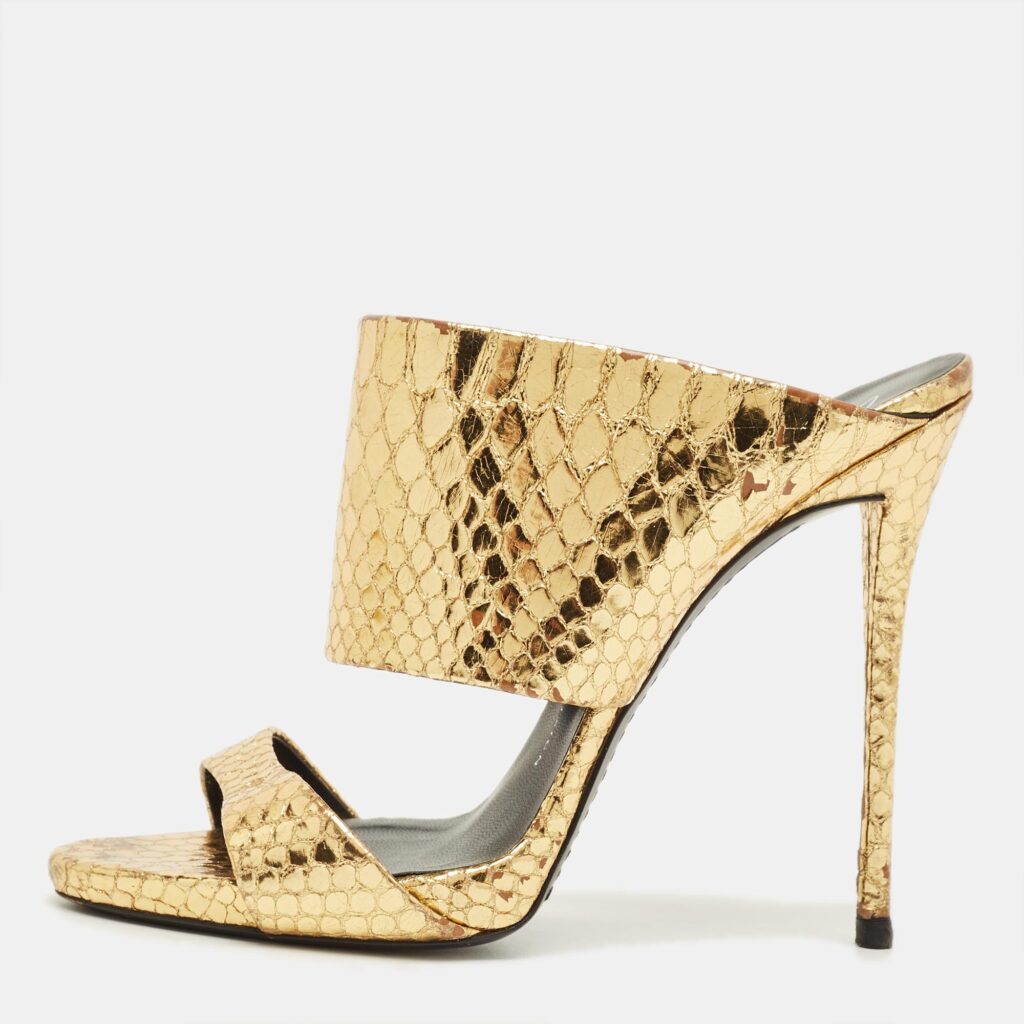 Giuseppe Zanotti Gold Python Embossed Leather Andrea Slide Sandals Size 40