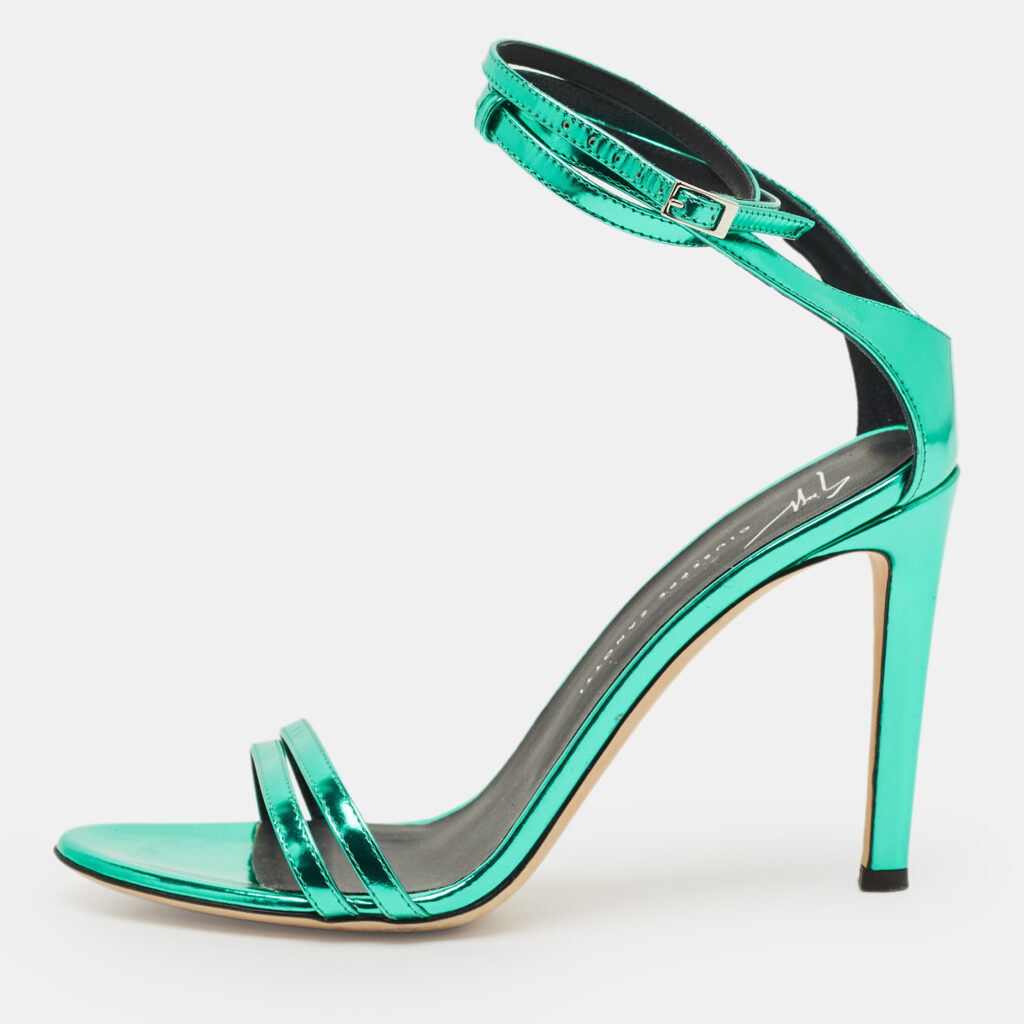 Giuseppe Zanotti Green Patent Leather Catia Ankle Strap Sandals Size 37.5 Giuseppe Zanotti Green Patent Leather Catia Ankle Strap Sandals Size 37.5