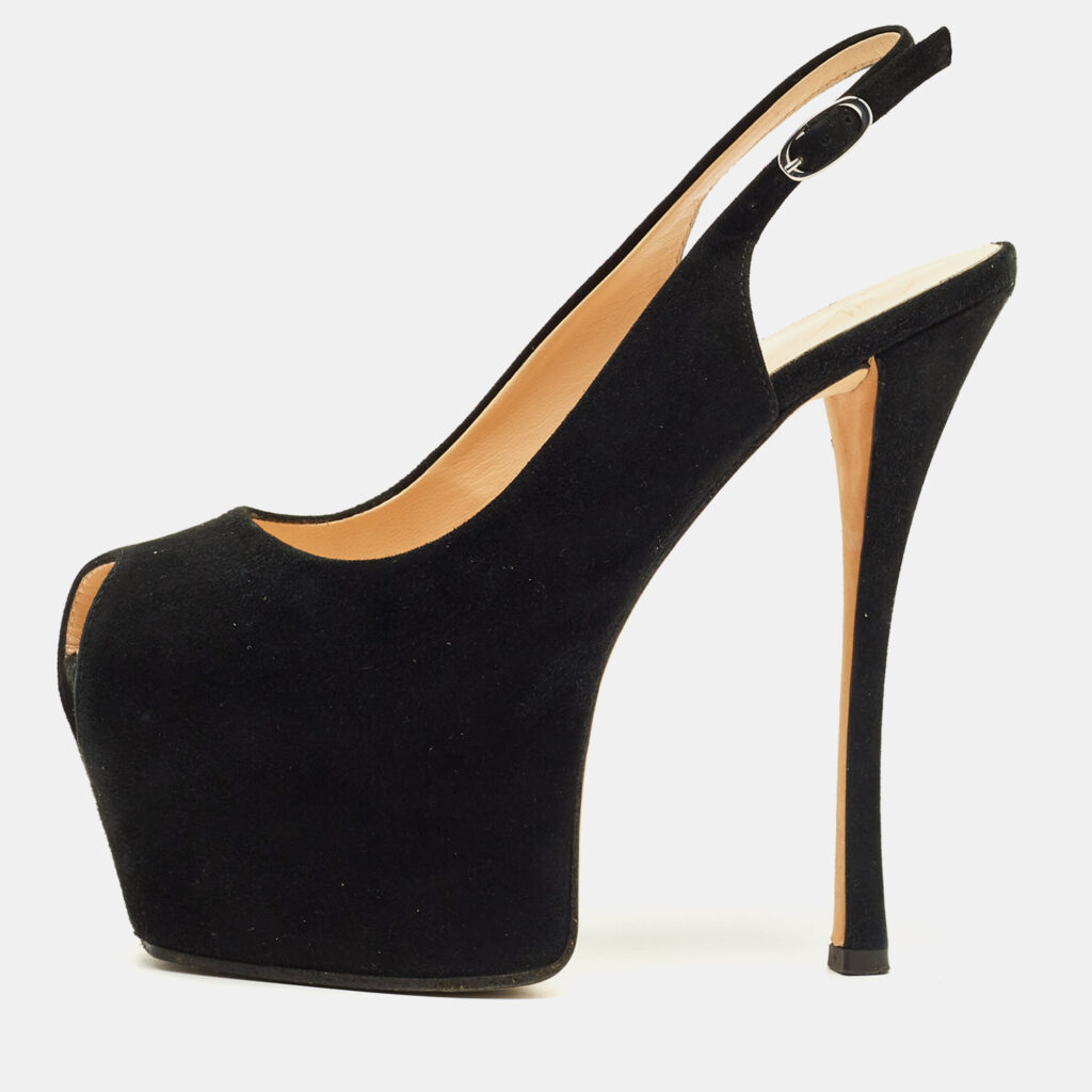 Giuseppe Zanotti Black Suede Platform Slingback Pumps Size 36