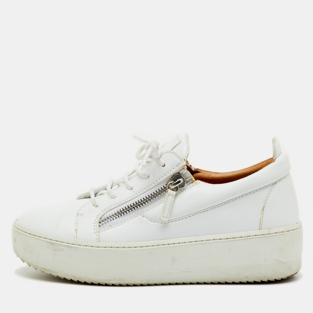 Giuseppe Zanotti White Leather Frankie Low Top Platform Sneakers Size 41 Giuseppe Zanotti White Leather Frankie Low Top Platform Sneakers Size 41