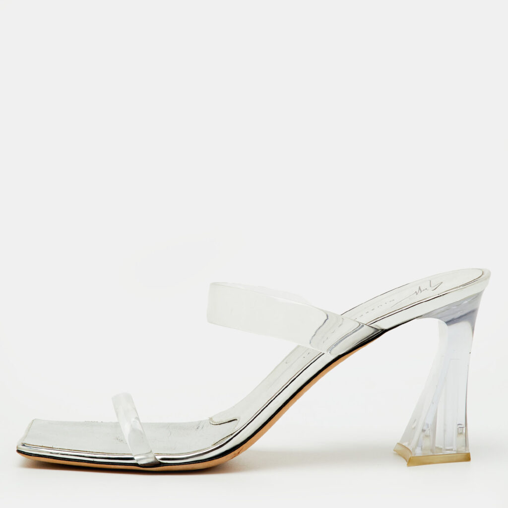 Giuseppe Zanotti Transparent/Silver PVC Flamina Flexi Slide Sandals Size 40.5