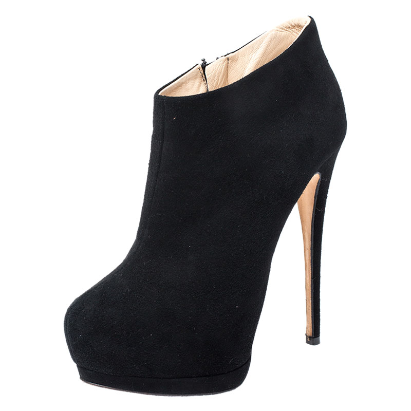 Giuseppe Zanotti Black Suede Platform Ankle Booties Size 37.5