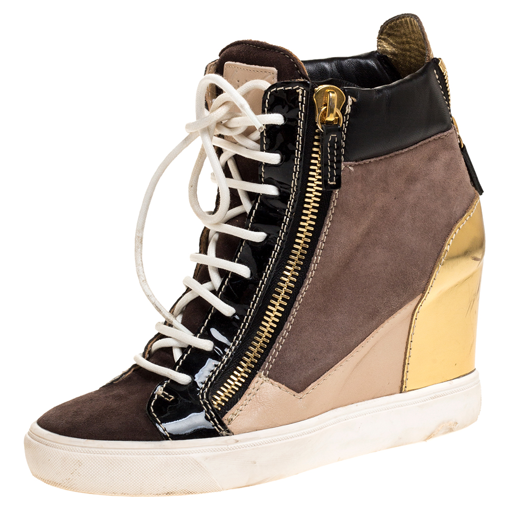 Giuseppe Zanotti Tricolor Suede Leather Wedge Sneakers Size 38 Giuseppe Zanotti Tricolor Suede Leather Wedge Sneakers Size 38