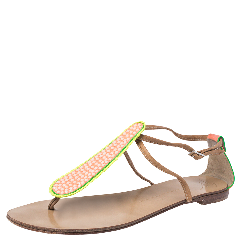 Giuseppe Zanotti Tricolor Leather And Glitter Embellished Thong Flat Sandals Size 41 Giuseppe Zanotti Tricolor Leather And Glitter Embellished Thong Flat Sandals Size 41
