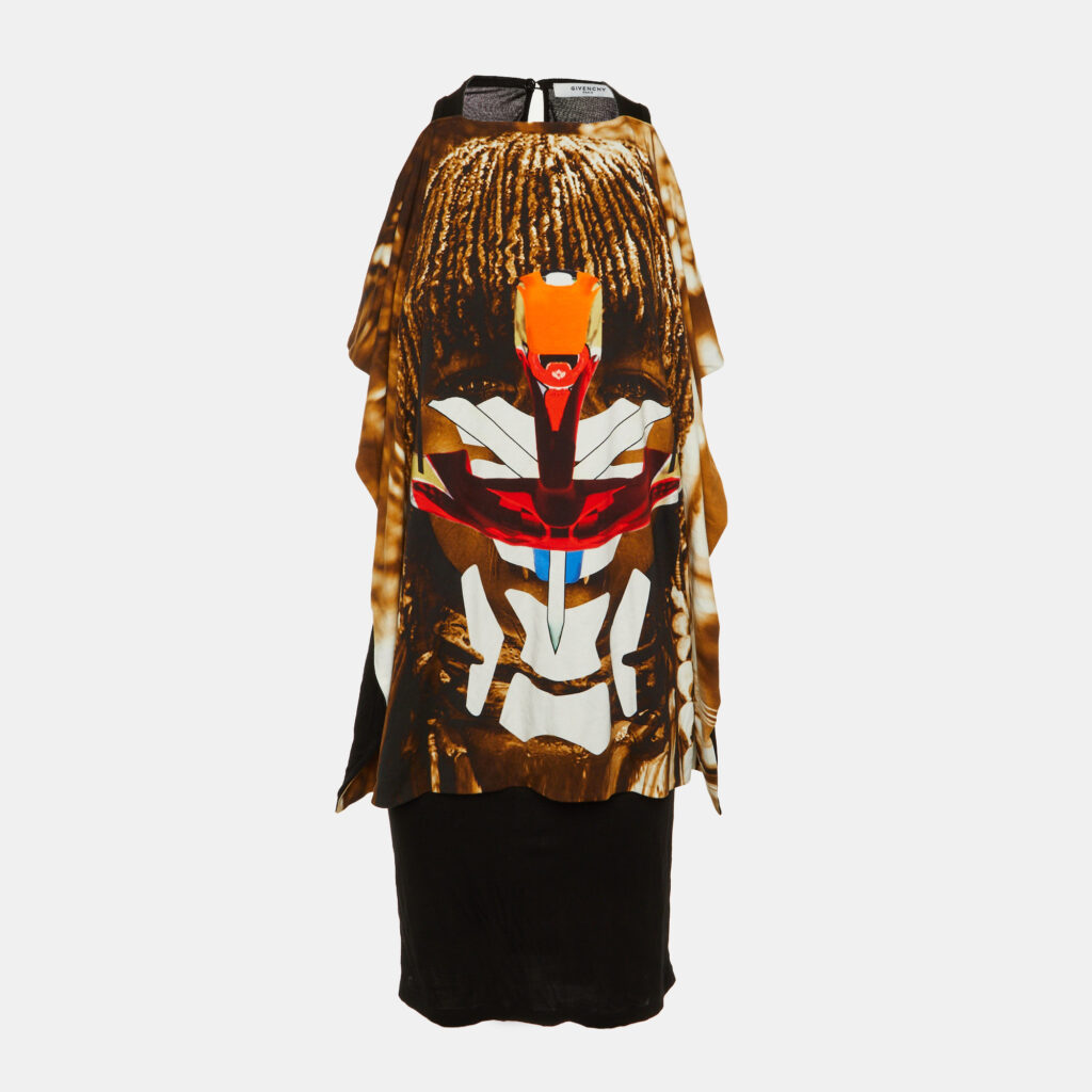 Givenchy Black Printed Cotton Overlay Detail Mini Dress XS
