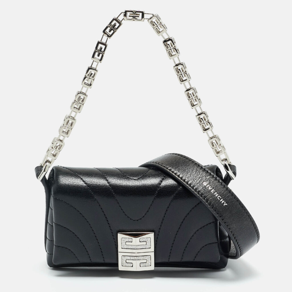 Givenchy Black Quilted Leather Micro 4G Crystal Crossbody Bag Givenchy Black Quilted Leather Micro 4G Crystal Crossbody Bag