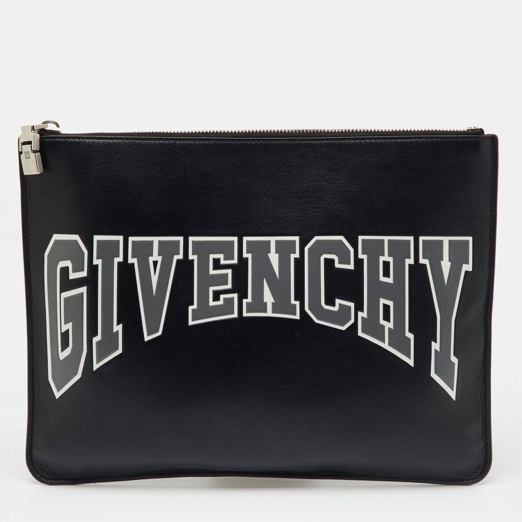Givenchy Black Leather Logo Print Zip Pouch Givenchy Black Leather Logo Print Zip Pouch