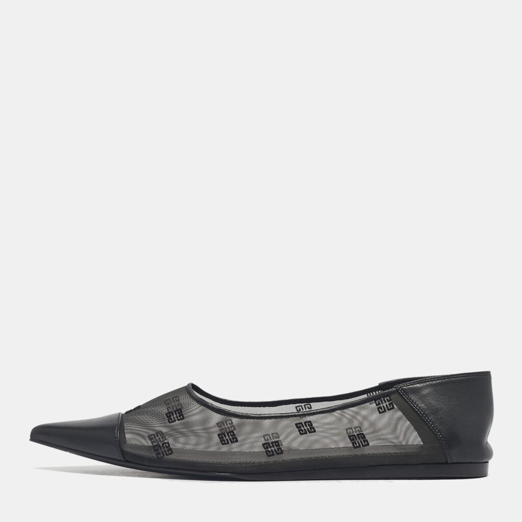 Givenchy Black Leather and Mesh 4G Ballet Flats Size 40