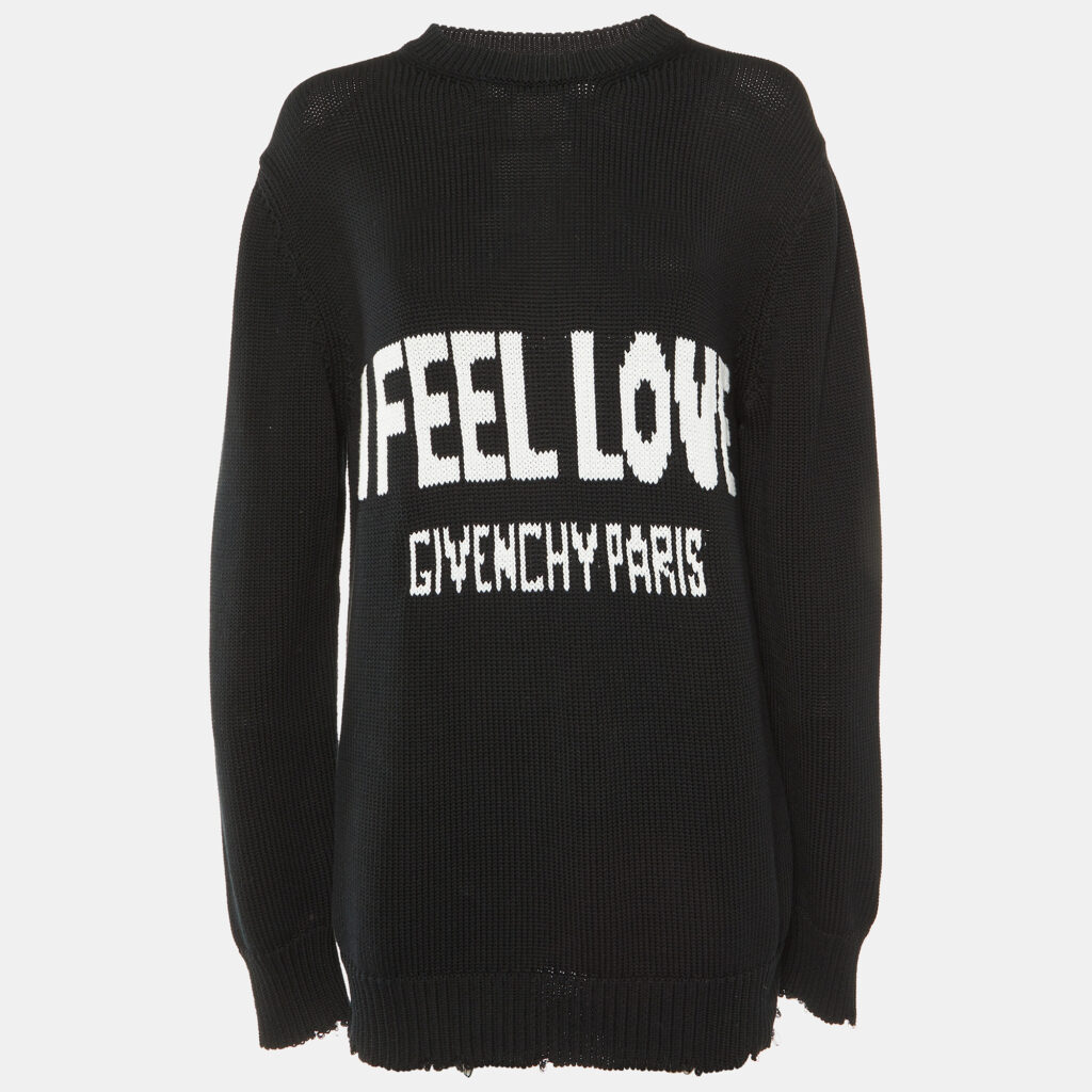 Givenchy Black I Feel Love Cotton Knit Crew Neck Jumper L Givenchy Black I Feel Love Cotton Knit Crew Neck Jumper L