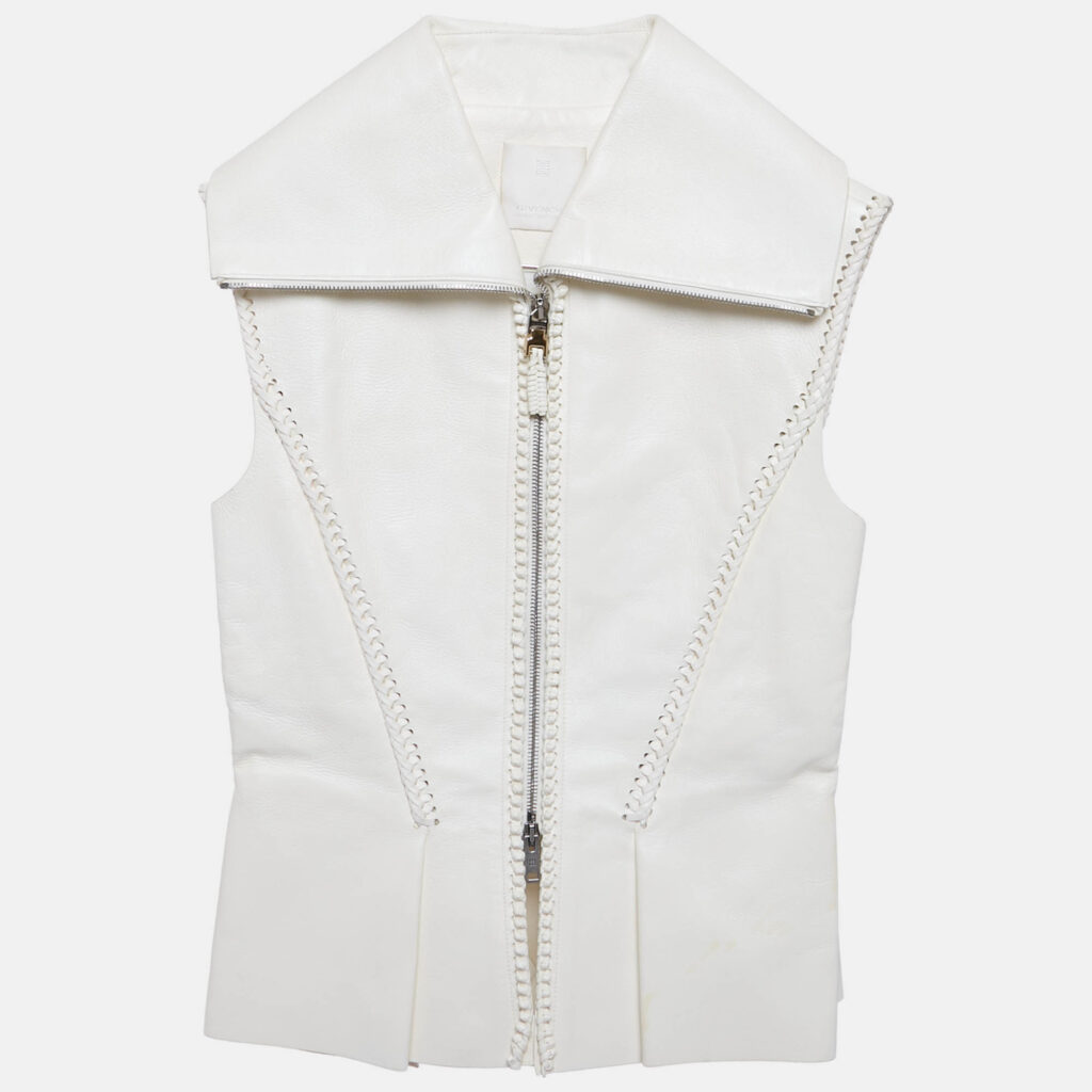 Givenchy Off-White Leather Braided Detail Sleeveless Jacket S