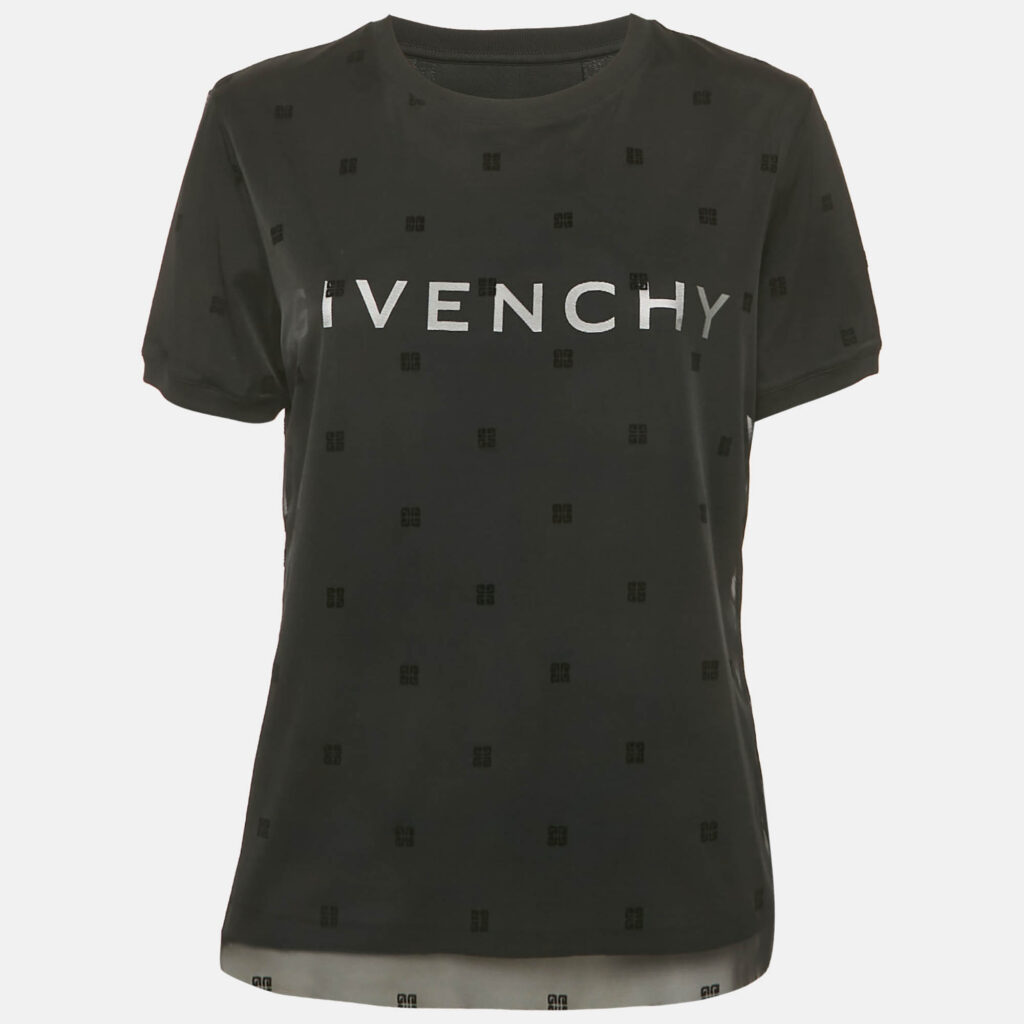 Givenchy Black Monogram Mesh and Jersey Layered T-Shirt XL Givenchy Black Monogram Mesh and Jersey Layered T-Shirt XL