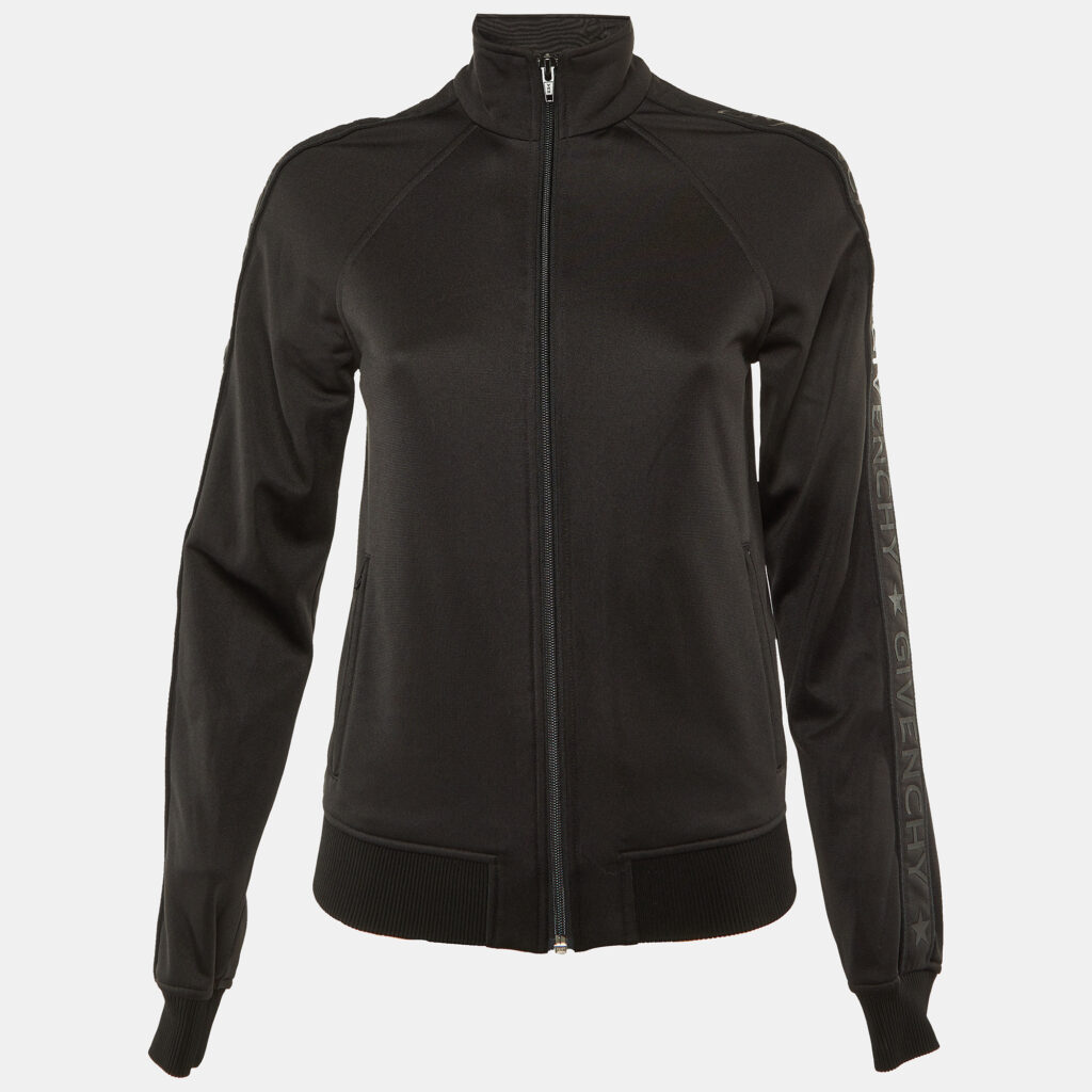 Givenchy Black Jersey Logo Print Zip-Up High Neck Jacket S Givenchy Black Jersey Logo Print Zip-Up High Neck Jacket S