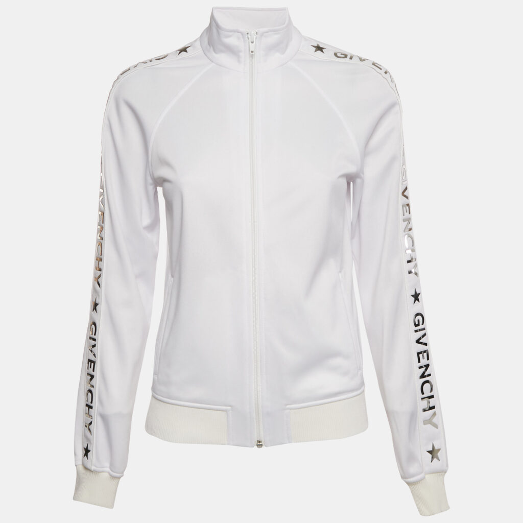 Givenchy White Logo Detail Jersey Zip-Up Jacket S